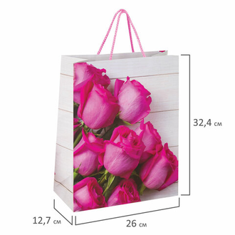 Пакет подарочный 26x12,7x32,4 см, ЗОЛОТАЯ СКАЗКА "Розовые розы", ламинированный, 606582, 12 шт.