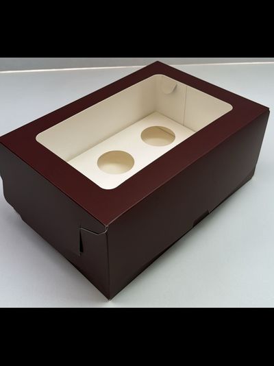 Коробка на 6 капкейков с прям. окном (шоколад), 235*160*100мм