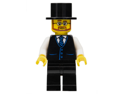 Haunted House Butler - Male, Black Vest with Blue Striped Tie, Black Legs, Black Top Hat, Glasses and Beard, n/a (twn389)
