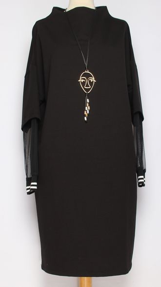 ПЛАТЬЕ ТРИКОТАЖНОЕ "РУКАВ СЕТКА" черное р.50,52,56