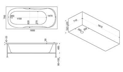 Акриловая гидромассажная ванна BAS Мальдива 160х70