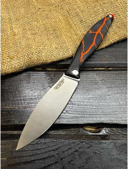 Фрикционный складной нож Канадец Большой сталь ELMAX, рукоять G10/микарта оранжевая молния