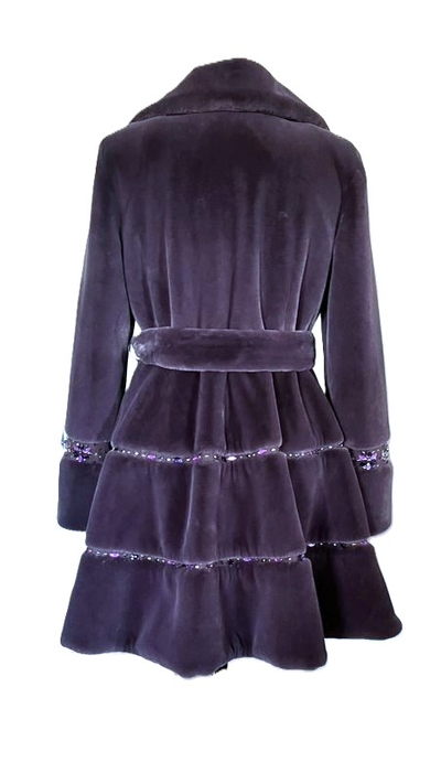 Меховая шуба цвет сиреневый модель 101