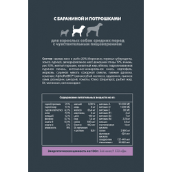 AlphaPet (АльфаПет) Superpremium сухой корм для взрослых собак средних пород с чувствительным пищеварением с бараниной и потрошками, 2 кг