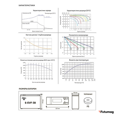 Тяговый аккумулятор RuTrike 6-EVF-38 (12V38A/H C3)