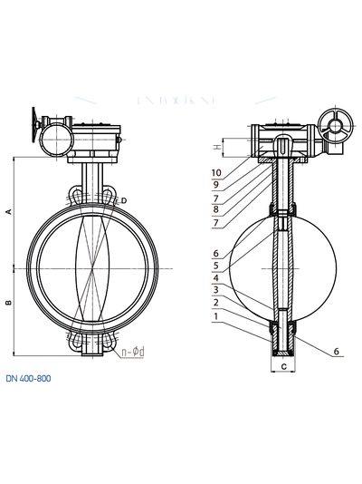 Дисковый поворотный затвор RSV83RED DN400 PN16