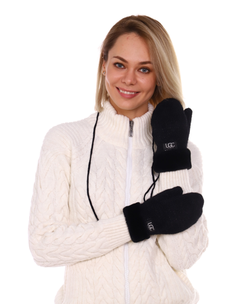 Варежки женские на веревке черные