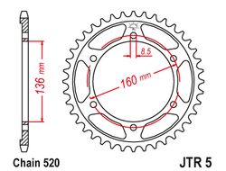 Звезда ведомая (47 зуб.) RK B4759-47 (Аналог: JTR5.47) для мотоциклов Aprilia, BMW, Husqvarna