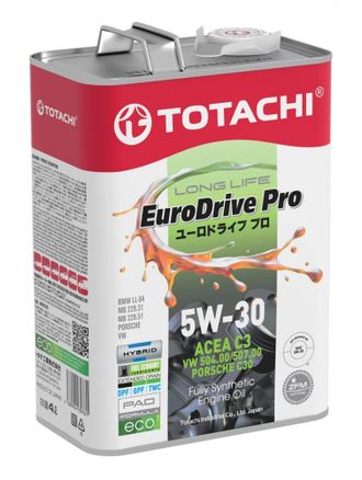 Синтетическое моторное масло TOTACHI EURODRIVE PRO LL Fully Synthetic 5W-30 API SN, ACEA C3 4л