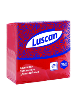 Салфетки бумажные Luscan 1 слой, 24х24 красные 100шт/уп