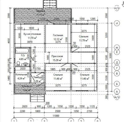Одноэтажный каркасный дом с тремя спальнями 98м² (SK39)
