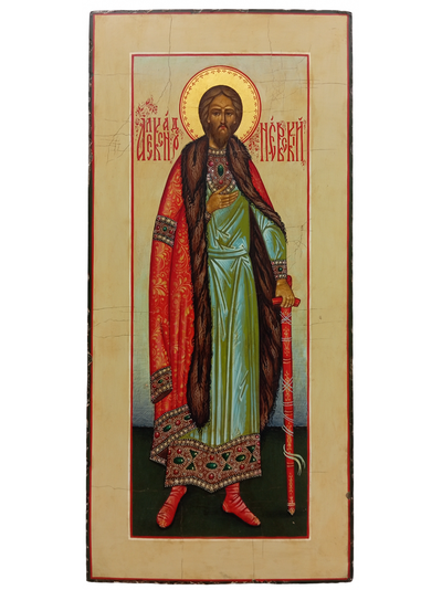 Александр Невский, святой великий князь. Рукописная икона 25х52см.