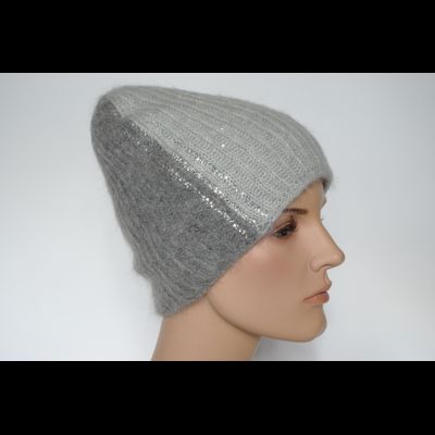 Вязаная женская шапка со стразами и пайетками Vizio Италия 8021 CY серая