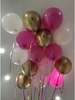 Шары белые, ярко-розовый, золото 15 шт под потолок