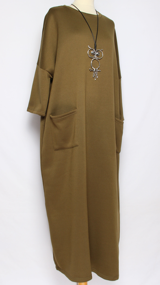 ПЛАТЬЕ БОХО ФУТЕР "Теплое с карманами" хаки до р.54