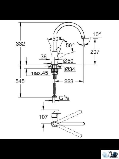 Смеситель для кухни Grohe BauEdge 31367001, высокий поворотный носик