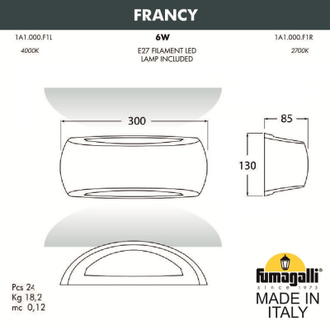 Светильник настенный Fumagalli FRANCY 1A1.000.000