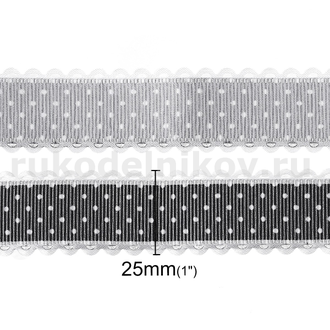 атласная лента "Мелкий горошек", ширина-25 мм, цвет-черный, отрезок-1 метр