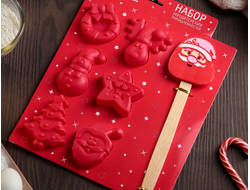 Набор кондитерских принадлежностей "Дед Мороз": форма для кексов силиконовая и лопатка