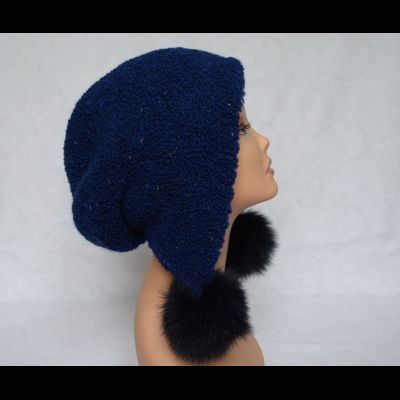 Меланжевая шапка ушанка с помпонами Vizio Италия 6762 синяя