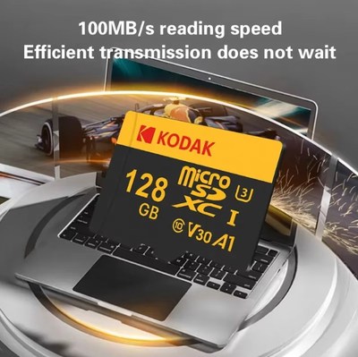 Карта памяти Kodak Micro SD, класс 10, UHS-1 U3 V30 A1 на 128 ГБ, чтение 100 МБ/с, запись данных 30 МБ/с, + переходник SD