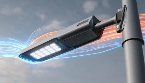 Магистральный LED-светильник на кронштейне с указанием векторов парусности.