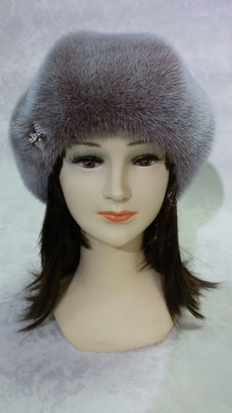 Шапка женская норковая Берет французский Лилия натуральный мех,  зимняя снежный какао Арт. ц-0178