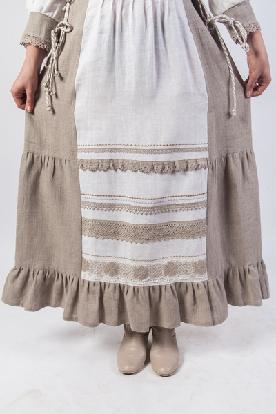 Платье льняное длинное в русском стиле перед