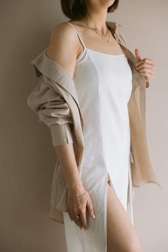 Платье-комбинация из вареного хлопка (белого цвета)