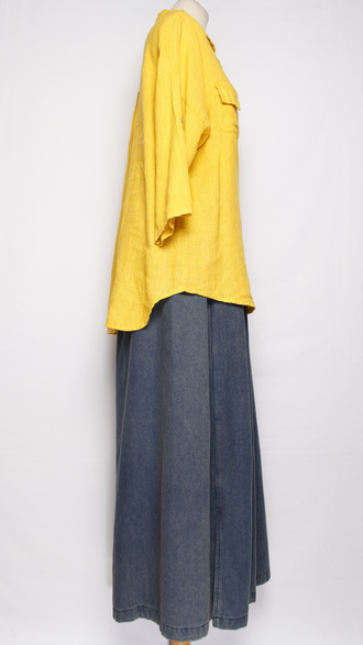 Рубашка лён "ПРЯМАЯ КЛАПАНЫ"  оранжевая, желтая, хаки, бежевая р.46-50