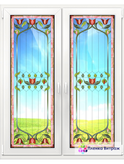 Витражная пленка, витражная пленка самоклеющаяся под заказ,пленочный витраж с цветочным рисунком
