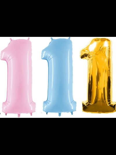 Шар 32&quot;/81 см, Цифра 1, Золото/Розовый/Голубой, Испания