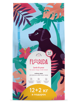 Florida сухой корм для взрослых собак средних пород с ягнёнком и грушей 12+2 кг