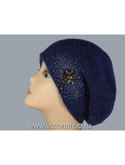 Вязаный итальянский берет с бисером и кристаллами Vizio зима 2020 фото шапок и беретов Италии