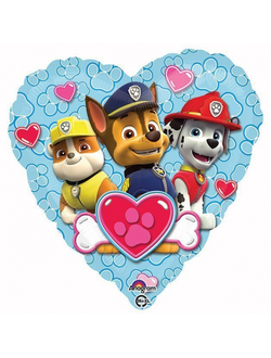 Фольгированный шар с гелием Сердце "Щенячий патруль Гонщик и друзья"