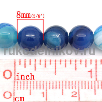 бусина круглая, агат натуральный, диаметр-8 мм, цвет-синий, 5 шт/уп