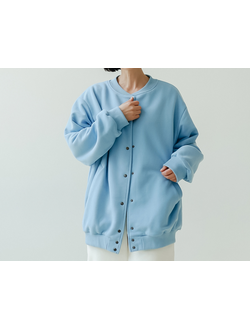 Бомбер удлиненный на кнопках  хлопковый велюр (небесный)