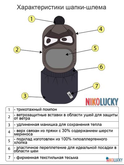 Шапка-шлем 22201-04, цвет темно-серый меланж, р. 50-52