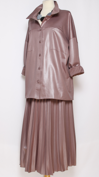 КОСТЮМ ТРИКОТАЖНЫЙ "Юбка плиссе" бежевый р.54