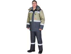 Костюм СИРИУС-ПАРИТЕТ зимний, куртка дл., брюки, тёмно-серый со светло-оливковым и СОП