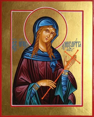Маргарита (Марина) Антиохийская, святая великомученица. Рукописная православная икона.