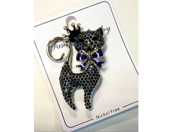 72-2/ Брошь "Кошка". Металл с инкрустацией