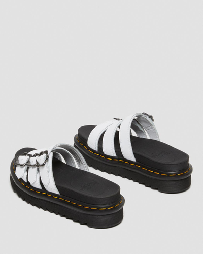 БОСОНОЖКИ DR. MARTENS BLAIRE FLOWER BUCKLE LEATHER SLIDE белые
