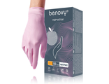 Перчатки нитриловые смотровые нестерильные текстурированные на пальцах розовые BENOVY M 50 пар