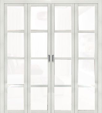 Складная межкомнатная дверь книжка перегородка Твигги V4 матовое стекло, 4 створки цвет бьянко