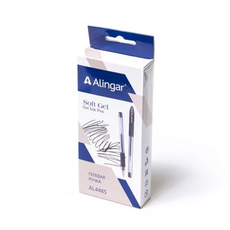 4680203059539  Ручка гелевая Alingar, &quot;SOFT GEL&quot;, 0,6 мм, черная, AL4485 , 12 шт/уп, металлизированный наконечник, резиновый грип, круглый.