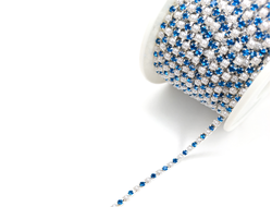 Стразовая цепь SS8  цапа серебро цвет жемчужный синий