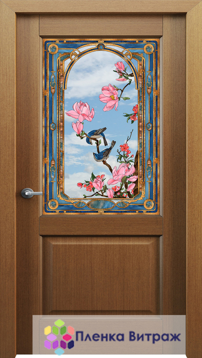 Витражная пленка, витражная пленка самоклеющаяся под заказ,пленочный витраж с цветками магнолии