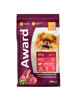 AWARD (Авард) сухой корм для собак мелких и миниатюрных пород, Ягненок, Индейка, 800 г