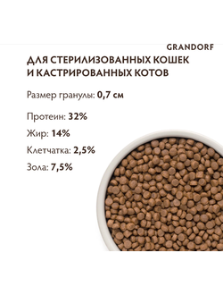 Grandorf (Грандорф) сухой корм для стерилизованных кошек и кастрированных котов 4 мяса с пробиотиками, 400 г